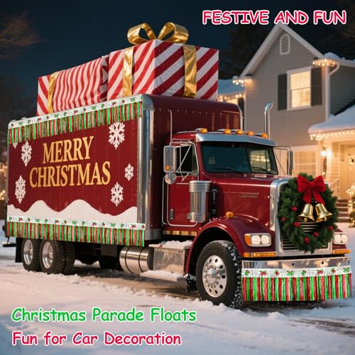 Image of 4 Pack 39Ft Christmas Parade Floats for Trailer Car, Bells & Snowflakes Foil Fringe Garland Tinsel Streamers Hanging Banner Table Skirts for Christmas Homecoming Birthday Party (Bell)