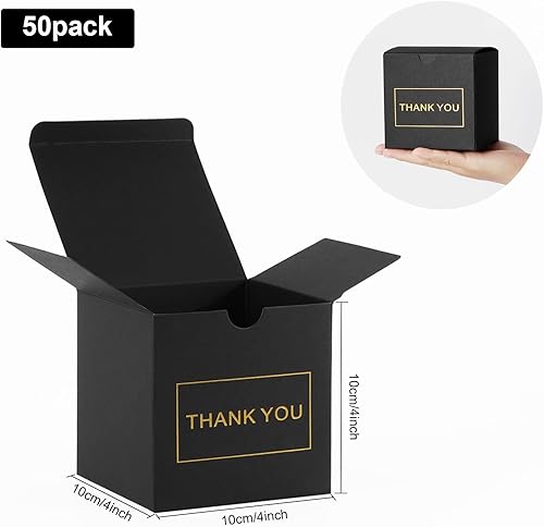 Miniatura 2 de NIGNYA Paquete de 50 cajas de regalo pequeñas de 4 x 4 x 4 pulgadas, cajas de regalo negras de agradecimiento con tapas para recuerdos de fiesta de