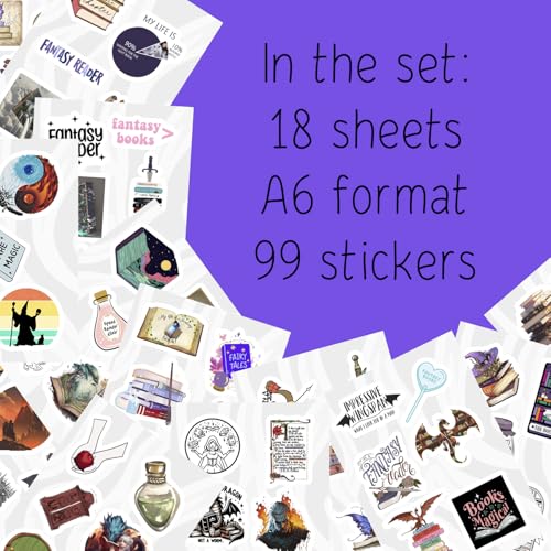 Image of 100Pcs Fantasy Book Stickers for Water Bottle and Laptop - Fantasy Book Party Favors & Decorations, Waterproof Vinyl Decals, Gifts for Women & Men