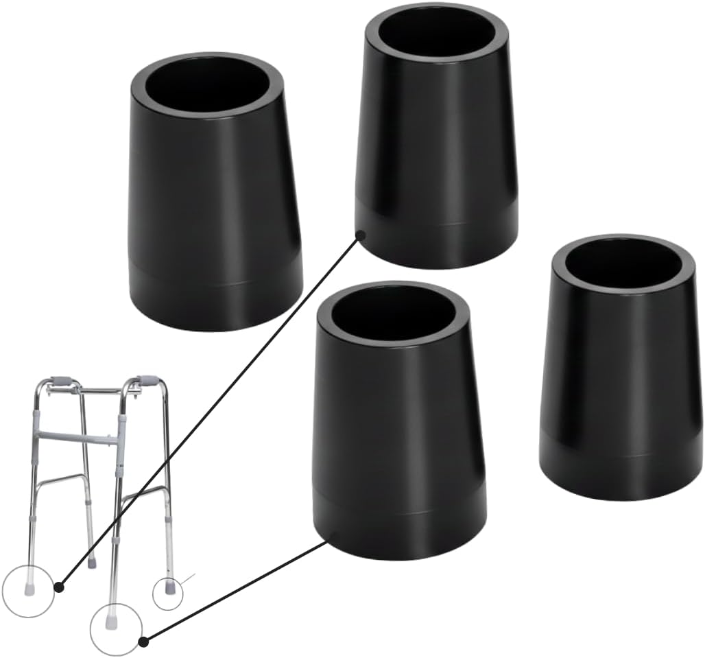 AARAM 28 to 31 mm PVC Ferrules Shoes Cap Tips for medical Walkers, Rollators Black Round Walker Cap Bush, Durable with Metal Inserts (4Pcs) Black