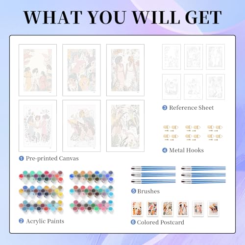 Image of 6 Pack Paint by Numbers Kit for Adults Beginner, Women Adult Paint by Number Kits on Canvas Without Frame, Women Power DIY Acrylic Oil Painting by Numbers Kits, Perfect for Home Decor 8x12 Inch