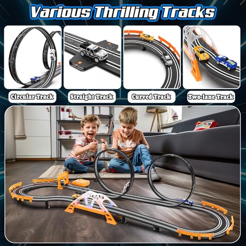 Image of Slot Car Race Track Sets for Boys,Race Car Track with 4 High-Speed Slot Cars,Battery or Electric Car Track,Dual Racing Game Lap Counter Track Sets,Toys Gifts for Boys Girls Ages 4 5 6 7 8-12