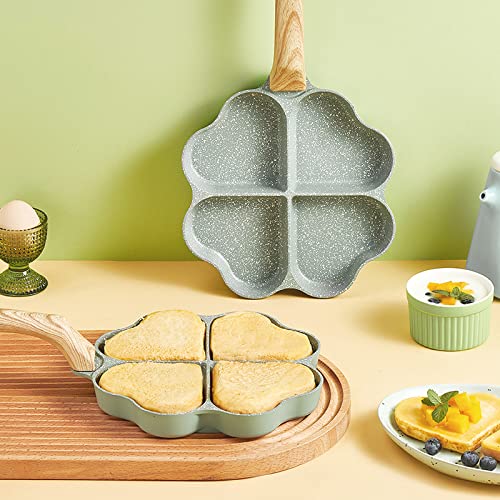 Dafeike Heart Pancake Pan Heart Shape Egg Pan Nonstick 4 Leaf Clover Egg Frying Pan Non Stick Aluminum Heart Egg Skillet, Green #TOP1