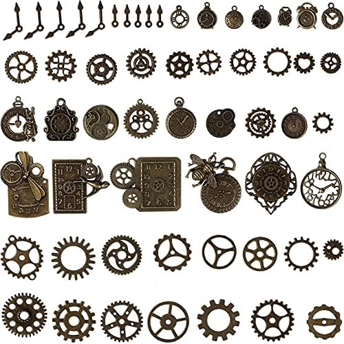 BIHRTC 200 Gram Antiqued Bronze Clock Face Charm Pendant Bulk Lots Mixed Clock Watch Gears Steampunk Charms Pendants DIY for Necklace Bracelet Jewelry Making and Crafting