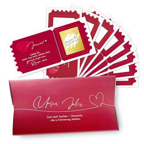 AmzLinkal Rubbellos Geschenkset für Paare – 12 Dates DIY, 12 Date-Ideen für 12 Monate, Romantisches Überraschungsgeschenk für Geburtstag, Jahrestag & Valentinstag