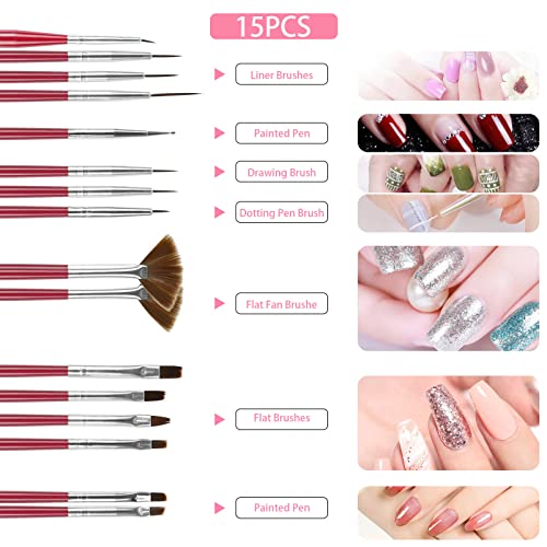 Nail Art Pinsel Set, GuKKK 61 Stücke Nageldesign-Zubehör, 5 St Nail Art Stamping Kit, 15 Stücke Nagel Pinsel, 5 Stücke… – Bild 4