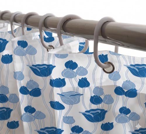 Image of Shower Curtain 7 Feet | Waterproof PVC Printed Bathroom Curtain with 8 Rings | Transparent Stone Print Bathtub Curtain | Extra Long Bathroom Liner, Waterproof & Easy to Clean (Blue Rose,Pack Of 2)