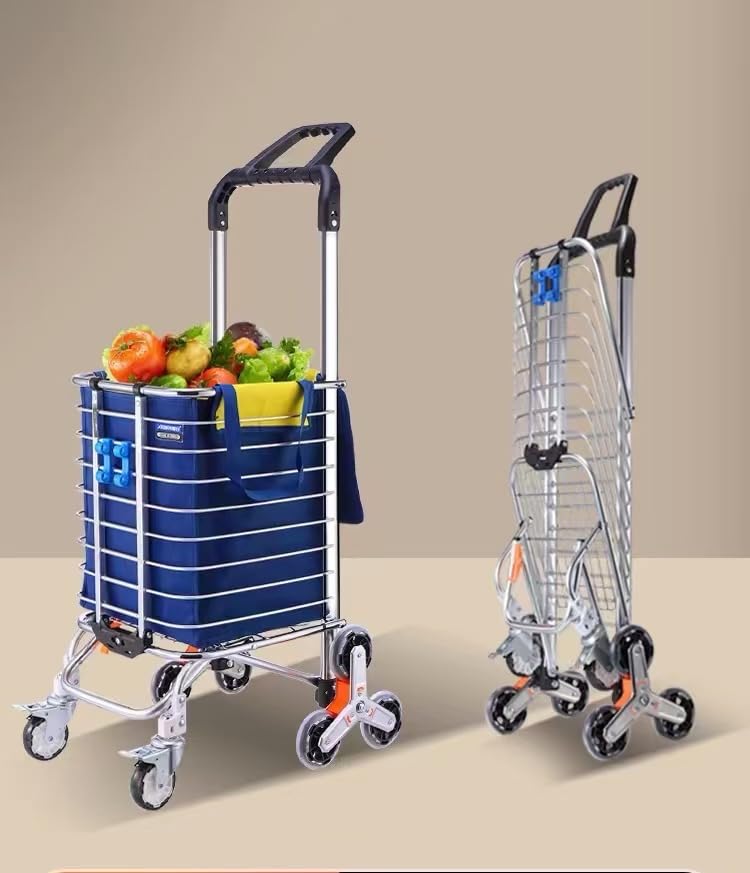 Foldable Shopping Cart for Groceries|Stair Climbing Shopping Carts |Portable Grocery Cart Utility Lightweight with Rolling Swivel Wheel for Mom,Dad,Grandpa,Grandma (Blue, Middle)