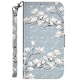 Passend für Xiaomi Redmi S2 Hpory Kompatibel mit Xiaomi Redmi S2 Hülle, Xiaomi Redmi S2 Handyhülle Foto Muster PU Leder mit Handschlaufe Standfunktion Geldbörse Wallet Case Flip Cover Etui Schutzhülle Tasche - Blüte Weiß