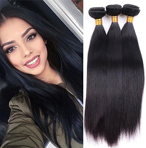 Unprocessed Virgin Brazilian Silky Straight Human Hair Weave Extensions 3 Bundles Set 100 Gram/Piece Mixed Length Soft Weft (18 20 22)