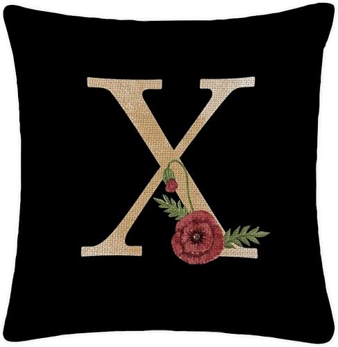 Throw Cushion Cover Case Yellow Marble Floral Monogram Initial Letter X Decorative Pillow Cover Cotton Linen Square Lumbar Pillow Case for Couch Bed