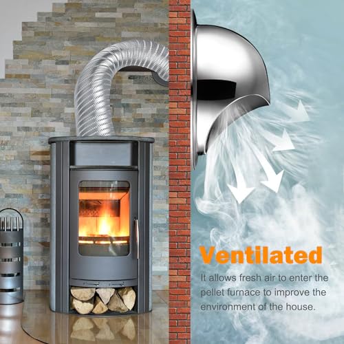 KUNBEIEN Pelletofen Frischlufteinlass-Set, 5,1 x 152,4 cm, Pelletofenrohr, externe atmungsaktive Regenabdeckung und Schraubschlauchschellen – Bild 3