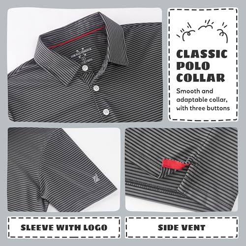 Image of Boys Polo Shirts Short Sleeve Striped Performance Moisture Wicking Dry Fit Golf Shirts for Boys Youth Kids