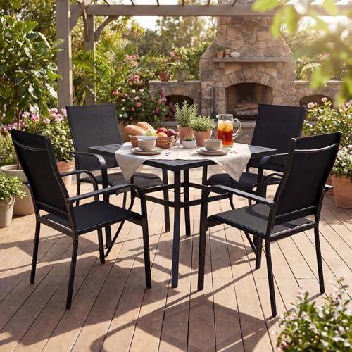 Image of Giantex Patio Chairs Set of 6, Stackable Outdoor Dining Chairs with Breathable & Quick-Dry Mesh Fabric, Armrests, Backrest for All Weather, Lawn, Backyard, Poolside, Porch, 350 LBS Capacity