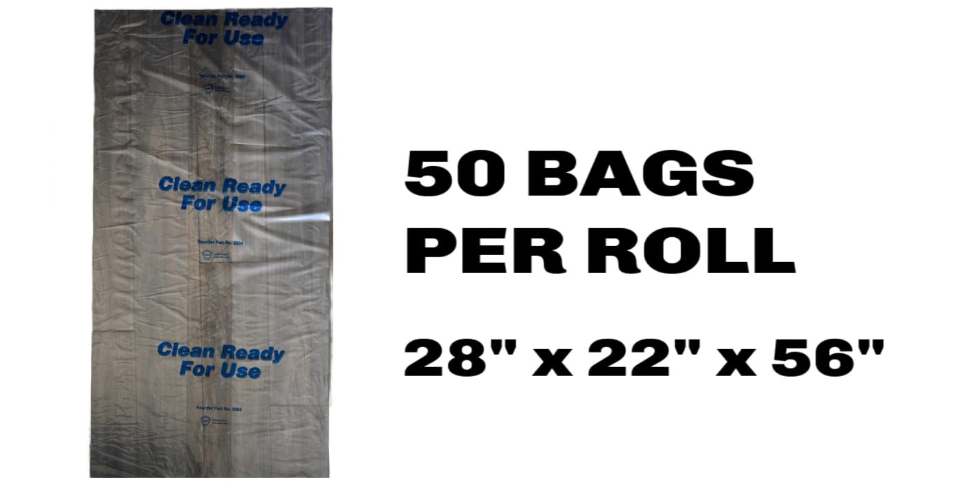 Disposable, Plastic, Clear Equipment Cover, Marked in Blue "Clean Ready for use" 28" x 22"x 56" MES # 0084, 50 Bags Per Roll