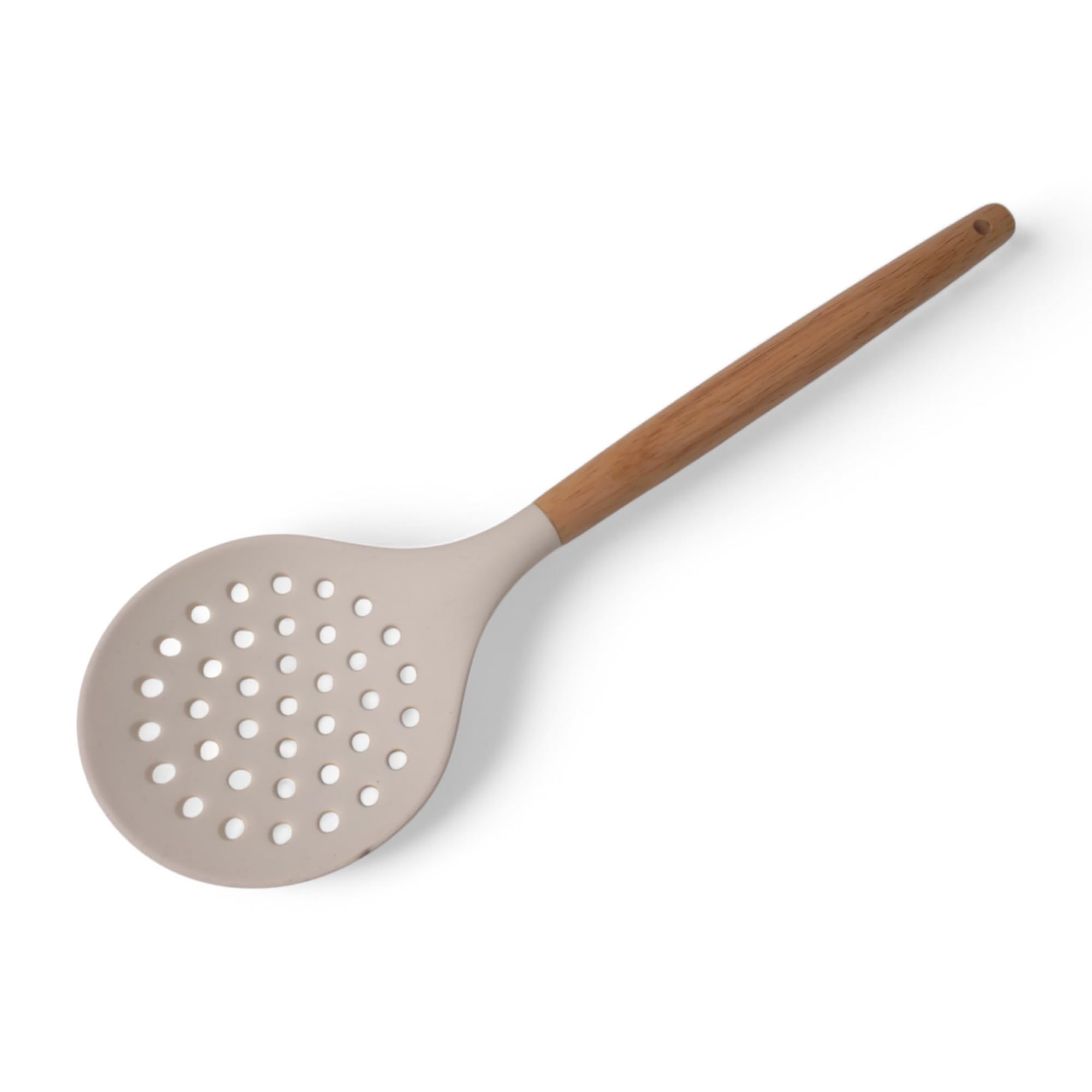 Deconox Bambu Saplı Silikon Kevgir, Bambu Uzun Silikon Geniş Kevgir 27cm 3 Renk Seçenekli (KREM)