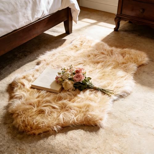 Tapete suave sintético de peluche 2 x 3 pies beige miniatura 1