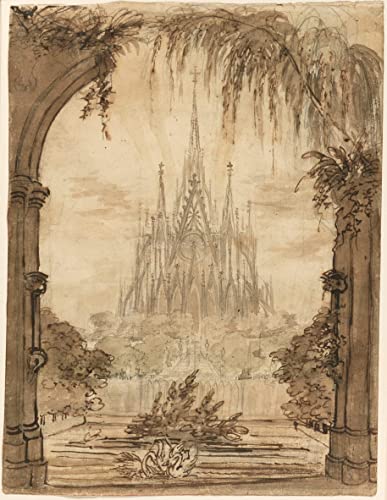 Étang avec des cygnes tableau Schinkel pour grand mur nu