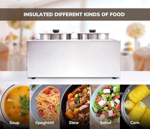 SYBO Food Warmer Steam Table Easy to Clean Commercial Grade Stainless Steel Bain Marie Buffet for Catering and Restaurants ETL, CE ROHS Certified for Commercial, Safety (2 Round Pots with Tap) - Thumbnail 5