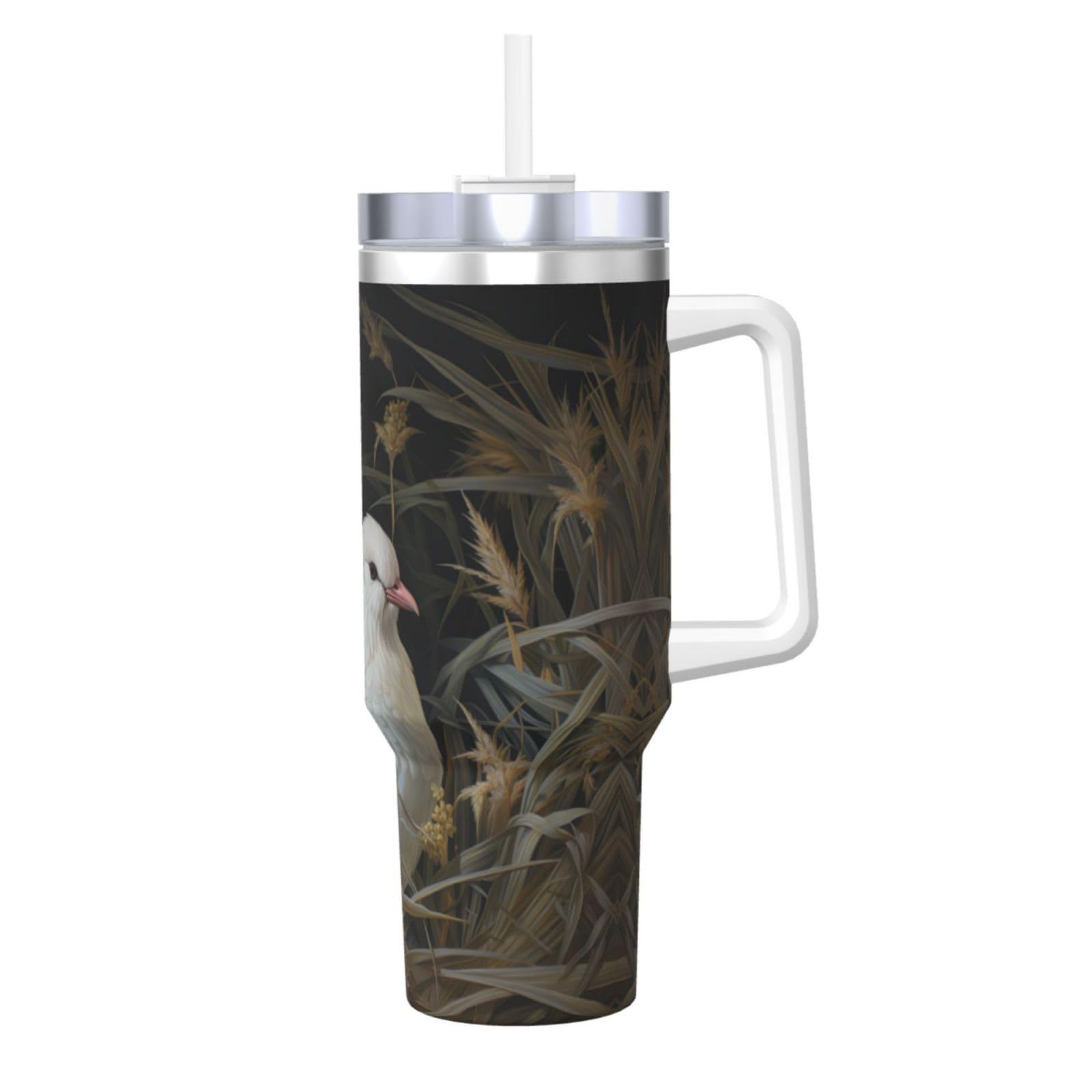 Grass and Dove Wasserflasche aus Edelstahl, doppelwandig, isoliert, mit Griff und Strohhalm-Deckel, 1,2 l