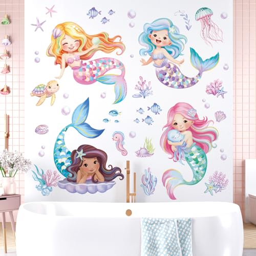 decalmile Under The Sea Mermaid Wall Decals Ocean Fish Starfish Turtle Wall Stickers Baby Nursery Girls Bedroom Bathroom Wall Decor - Image 3