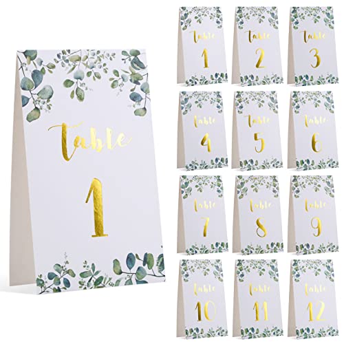 12pcs Tarjetas Número de Mesa Diseño Dorado 1-12 de Doble Cara para Boda Fiesta Cumpleaños Decoración