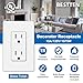 BESTTEN 15 Amp Decor Receptacle Outlet with TR (Tamper Resistant), 15A Decorator Electrical Wall Outlet, Screwless Wallplate Included, for Commercial and Residential Use, UL Listed, 10 Pack, White
