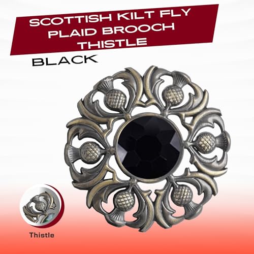 Image of Luxurious Scottish Kilt Fly Plaid Brooch - Premium Thistle Design Adorned with Sparkling Stones, Handcrafted Tartan Sash Pin, Luxurious Accessory for Women's Highland Dress