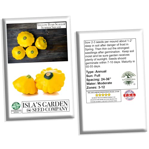 "Yellow Bush Scallop" Summer Squash Seeds For Planting, 30+ Heirloom Seeds Per Packet, (Isla's Garden Seeds), Non Gmo Seeds, Botanical Name: Cucurbita Pepo Var. Clypeata, Great Home Garden Gift #TOP6