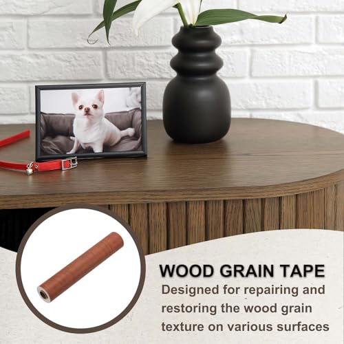 Image of PATIKIL Wood Grain Tape 12 inch x 32 ft, Self-Adhesive Wood Texture Repair Tape Realistic Wooden Effect Patch for Furniture Cabinets Floor Walls, Red Brown