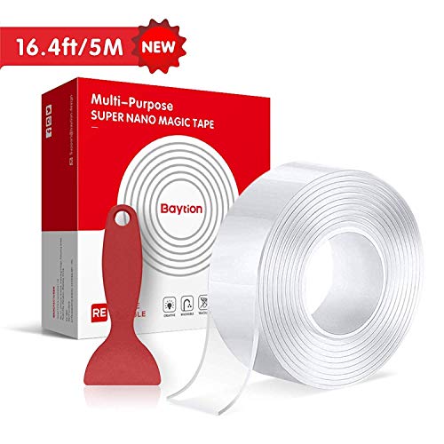 Preisvergleich Produktbild Baytion 5M Doppelseitiges Klebeband Extra StarkNano Magic Tape- Nano Klebeband Transparent- Waschbares Spurloses Wiederverwendbar für Pastenfotos und Poster, Teppichmatten fixieren, Pastenartikel