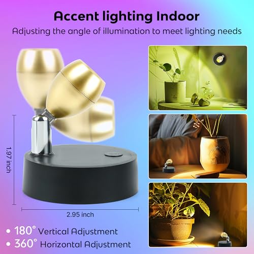 Image of 4Pack SpotLight Indoor with Remote, 13 RGBW Uplights with Rechargeable Battery Operated, LED Tree Lights with TimerDimmable, Mini Spotlight Stick on Picture Light for Paintings Display