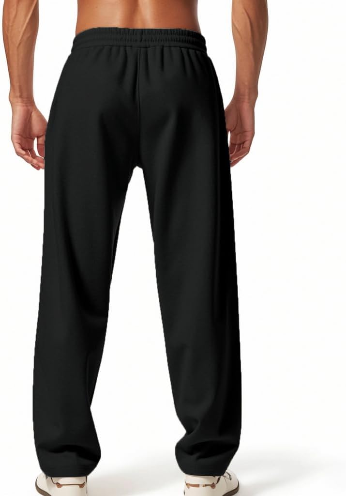 Men's Sweatpants Straight Leg Elastic Waist Baggy Lounge Pants Athletic Joggers Quilted Trousers with Pockets