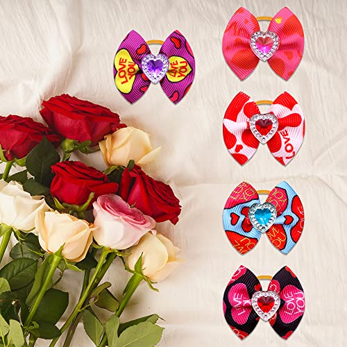 50pcs/25pairs Valentine's Day Dog Bows Bling Love Rhinestone Pet Hair Bows with Rubber Bands Puppy Bowknot Topknot Pet… - Image 7