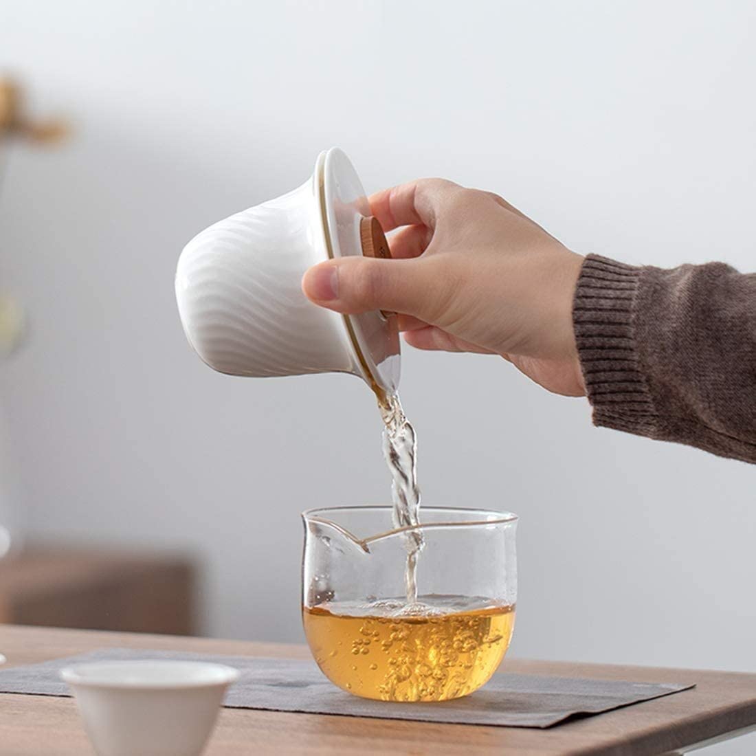 Juego Té Tetera Juego de té Chino Viaje portátil Tazón y 3 Tazas Taza dispensadora Bolsa Almacenamiento Artículos Hogar(C)
