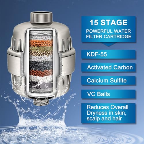 Image of Shower Head Filter, 15 Stage Shower Water Softener, Universal High Output Shower Filter for Removing Chlorine and Fluoride, Improves the Condition of Your Skin, Hair and Nails - Nickel