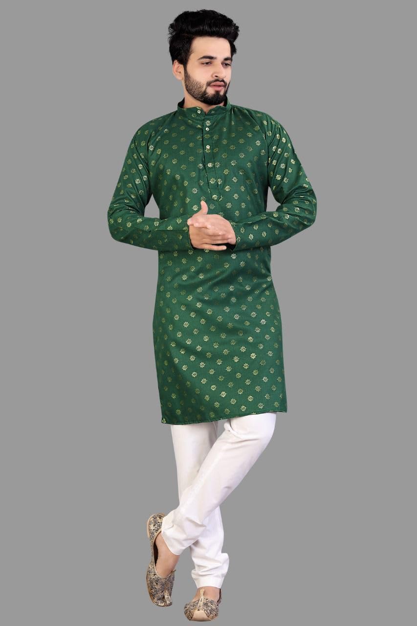 Men Kurta Pyjama Set with Pyjama Dark Green-picture-11