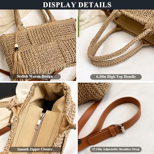 Bolso de Playa de Paja para Mujer Hobo Tote Verano miniatura 5