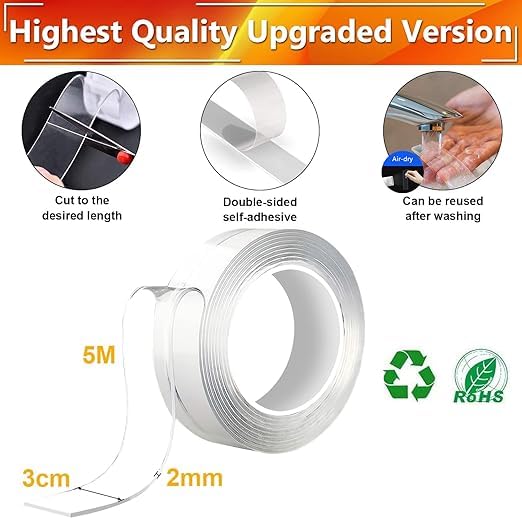 Image of SR Double Sided Tape, 3 Meter Removable and Washable Grip Mounting Tape, for Home Office Car Decoration, Fixing Carpets