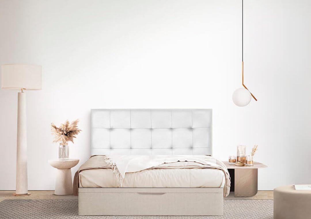 Cabecero de Cama Tapizado en Polipiel Azahar Modelo Nairobi | Cabecero Cama de 135 | Cabezal Tapizado Color Blanco | Medidas: (145cm x 120cm x 8cm)