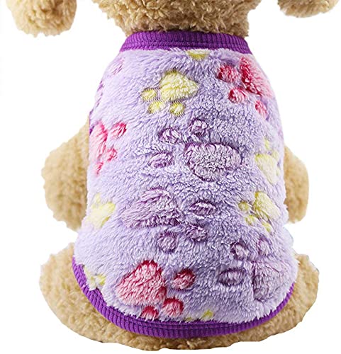 ペット服 犬服 Tシャツ 秋冬服 可愛い 柔らかい サンゴフリース 防寒 コート 人気 ファッション 小中型犬服 猫服 ペット用品 ドッグウェア お散歩お出かけウェアに (S,パープル あしがた)
