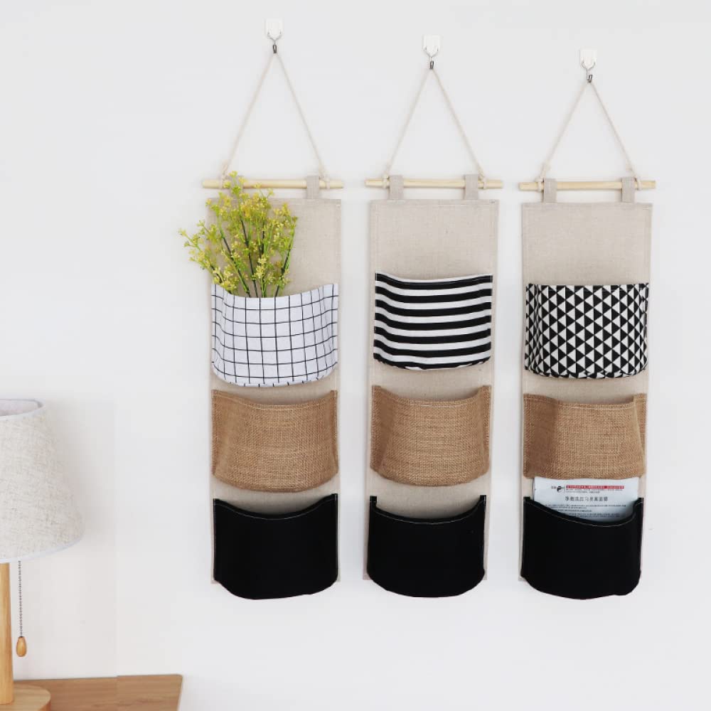 YXSH Lot De 3 Pochettes Murales À Suspendre, Sac Organisateur De Rangement Et Ensemble De Pochettes De Rangement pour Magazines sur La Porte, Panier en Tissu Poche À Montage Suspendu Étagères