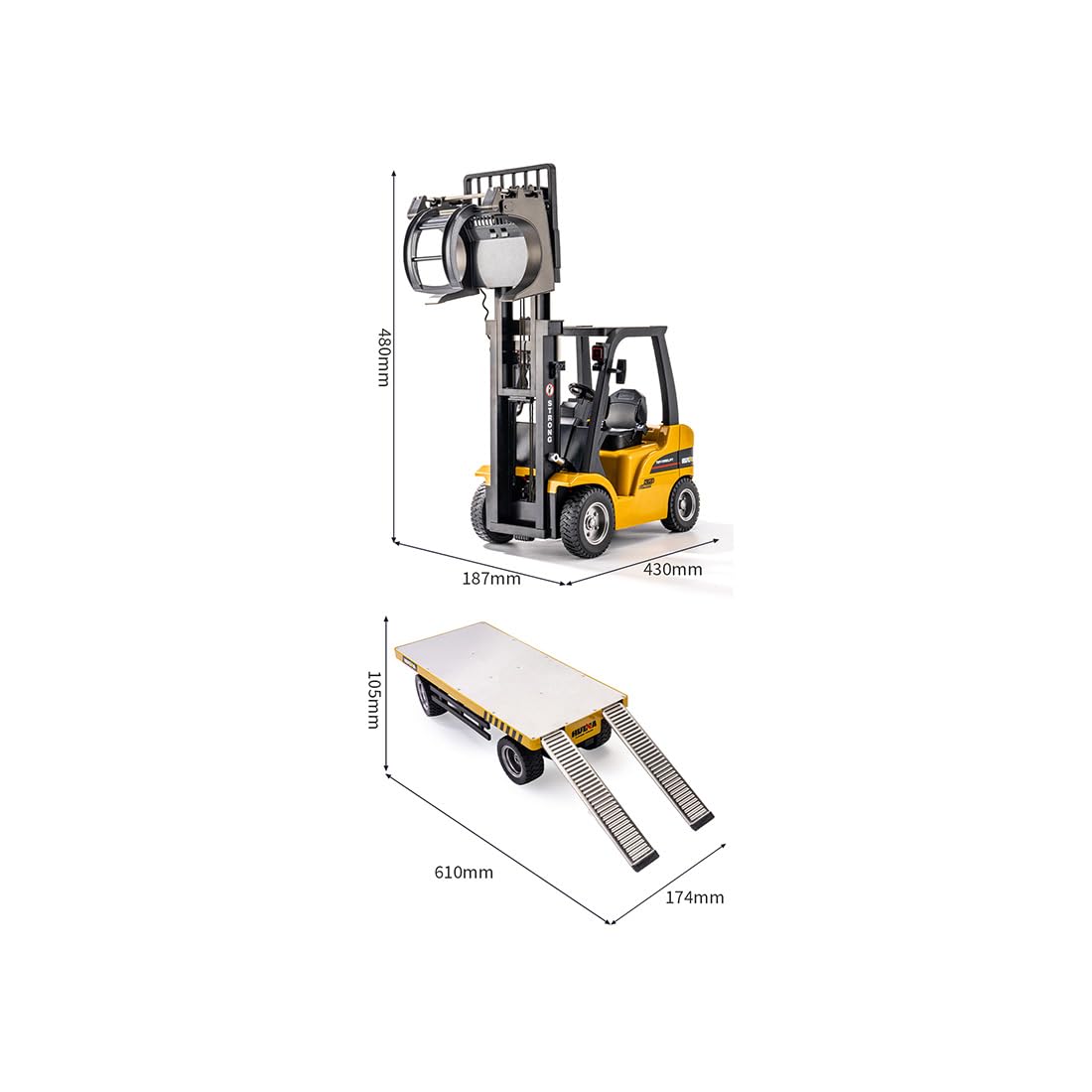 1/10 RC Flachbett Anhänger, Cargo Transport Plattform für RC Fahrzeuge und Gabelstapler