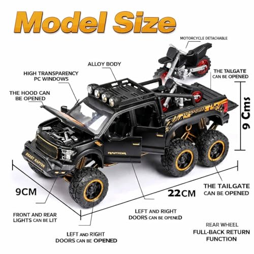 Image of Magicwand Die-Cast 1:28 Scale Raptor with Bike【Colors As Per Stock】 with Openable Doors,Pull Back Action,Glowing Lights & Sound【Pack of 1】