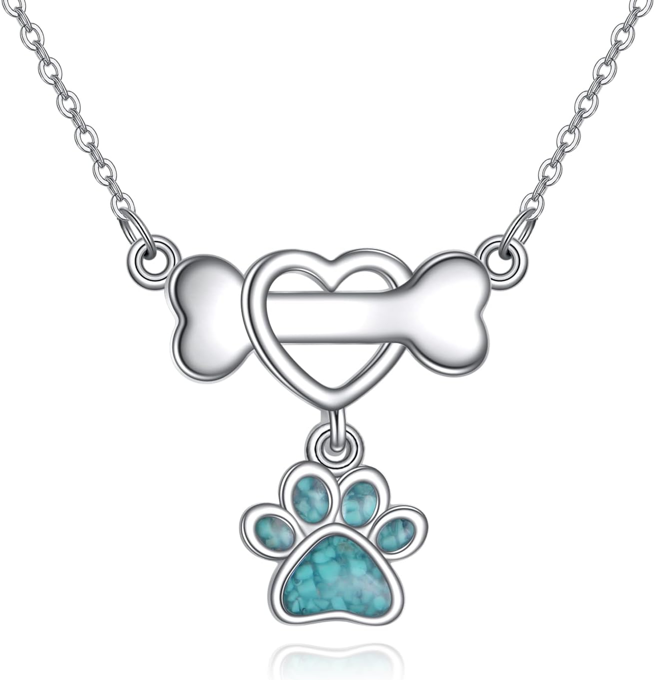 Turquoise Pendant Necklace 925 Sterling Silver Dog Bone Paw Print/Butterfly/Schnauzer/Axolotl/Highland Cow/Cowgirl Hat Animal Western Jewelry Gifts for Women Men