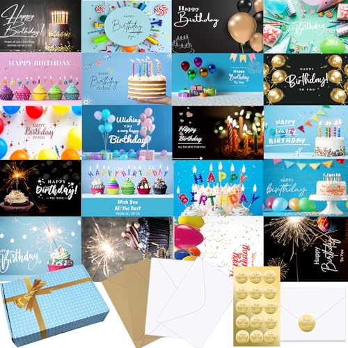 Biljoy NEW-BCB160 160 Birthday Cards Bulk With Short Generic Message Inside, Birthday Cards With Envelopes 4 X 6 Inches, 20 Unique Designs, For Family, Group,Office cover