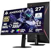 Amzfast 27’‘ 4K Gaming Monitor HDR 400, UHD 160Hz 144Hz | FHD 320Hz 300Hz Dual Mode PC Monitor, Built-in Speakers 1ms Fast IPS, 126% sRGB PIP/PBP, HDMI 2.1 x 2 & DP 1.4 x 2, Height Adjustment, VESA