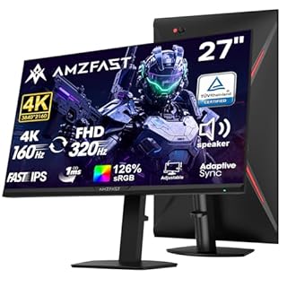 Amzfast 27’‘ 4K Gaming Monitor HDR 400, UHD 160Hz 144Hz | FHD 320Hz 300Hz Dual Mode PC Monitor, Built-in Speakers 1ms Fast IPS, 126% sRGB PIP/PBP, HDMI 2.1 x 2 & DP 1.4 x 2, Height Adjustment, VESA