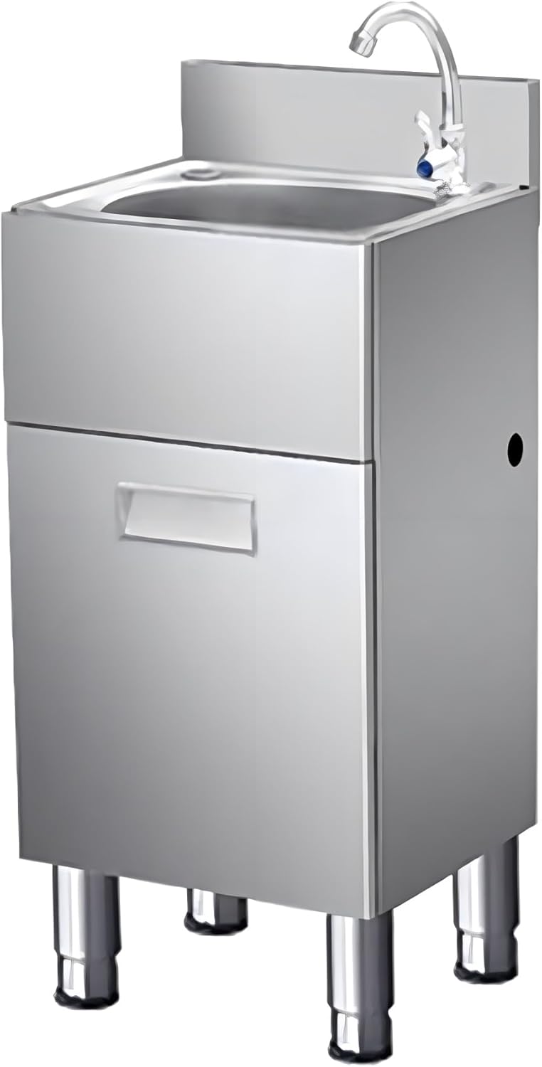 Commercial Kitchen Sink with Cabinet and Tap, Independent Stainless Steel Hand Washbasin Station, Outdoor Laundry Tub for Storage, Kitchen, Bathroom