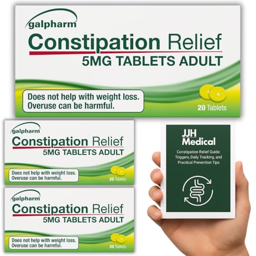 Constipation Relief Laxative 5mg Gastro-Resistant Tablets 3 Pack of 20 Tablets Effective Adult Relief- JJH Medical Bundle with Stool Chart & Symptom Tracker